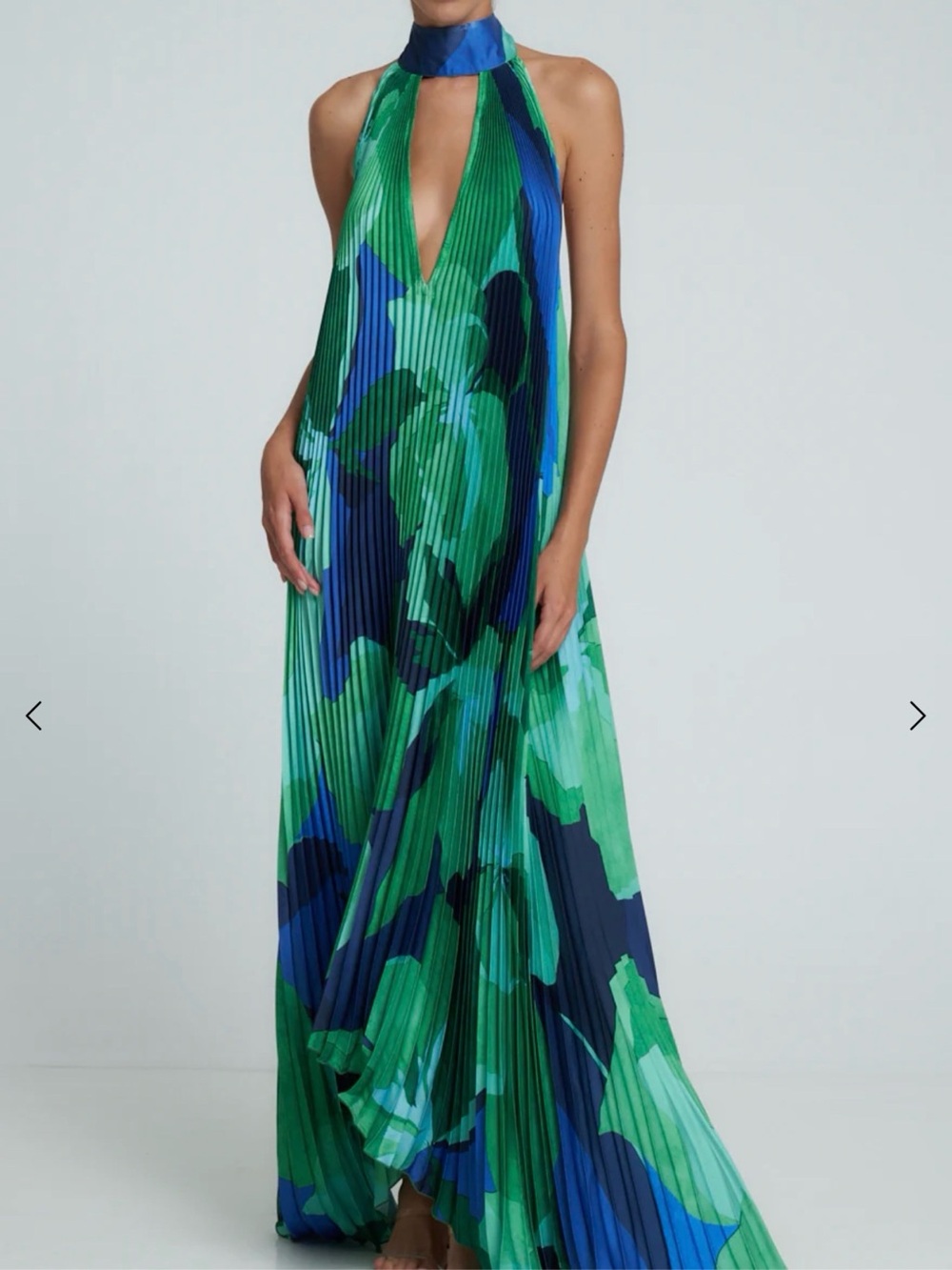 Halter Pleated Maxi Dress in Green and Blue- lifer